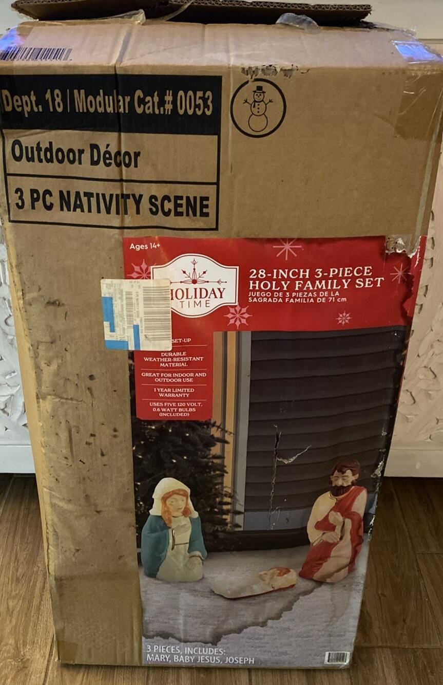 Nativity Scene Holy Mary Jesus Jo Holiday Time Blow Mold Christmas Open Box
